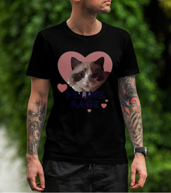Feline Rage Cat Heart Face T-Shirt