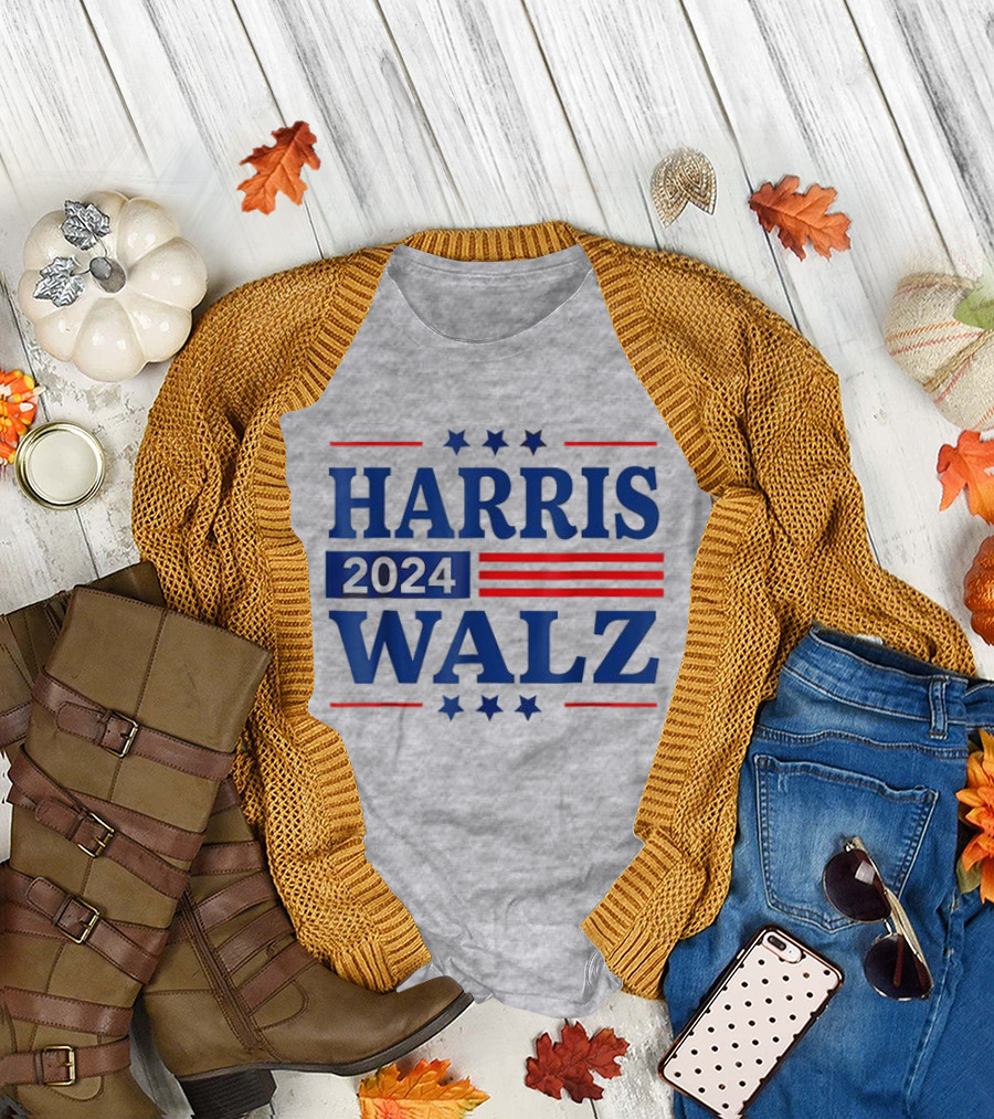 Harris Walz 2024 Election Kamala Harris Tim Walz Red Blue Stars Stripes T-Shirt