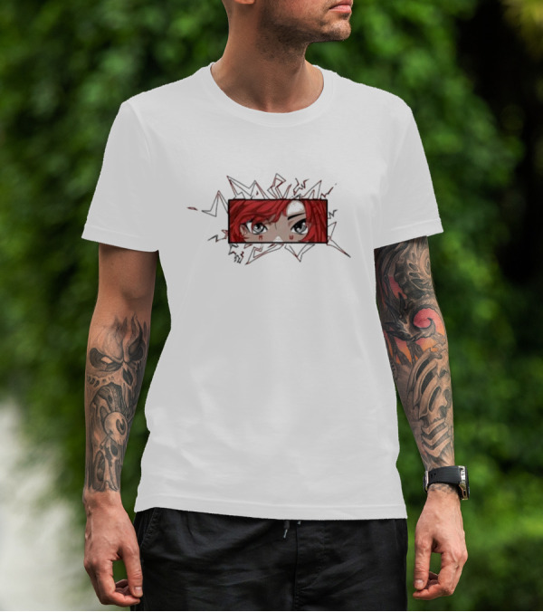Hiswattson Recharged Anime Character Red Hair And Bold Eyes T-Shirt