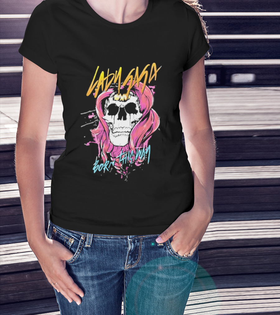 Lady Gaga Born This Way Skull Pink Hair T-Shirt