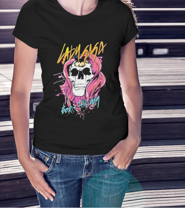 Lady Gaga Born This Way Skull Pink Hair T-Shirt