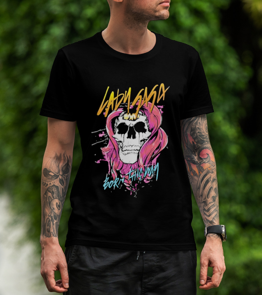 Lady Gaga Born This Way Skull Pink Hair T-Shirt