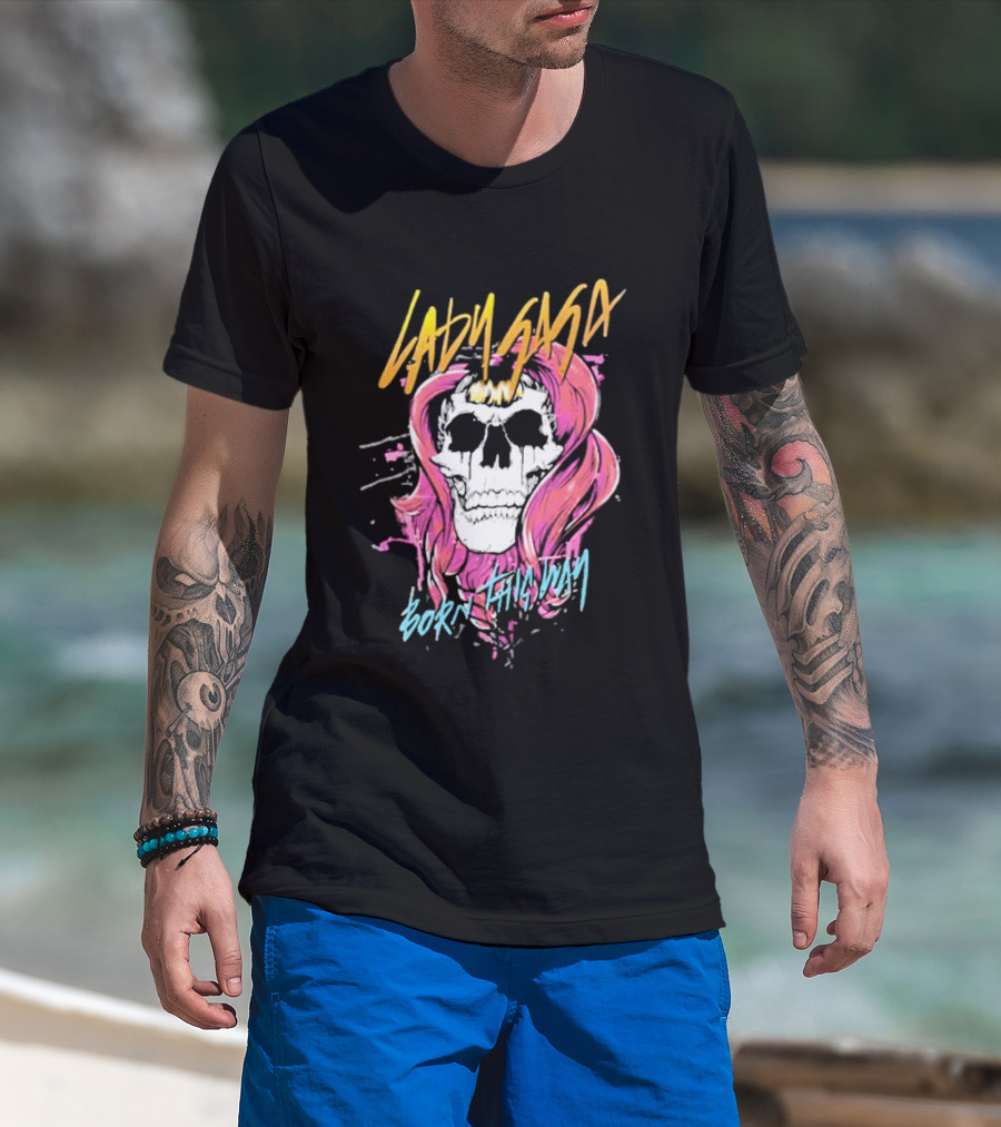 Lady Gaga Born This Way Skull Pink Hair T-Shirt