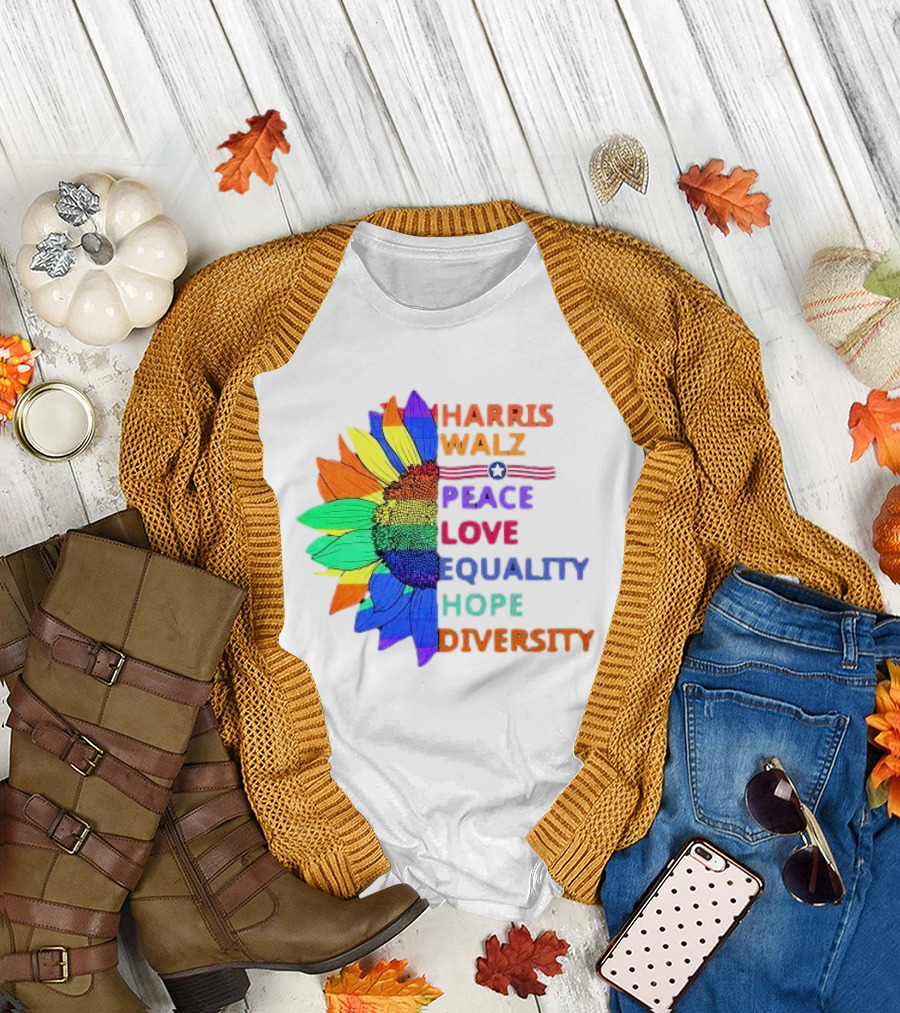 Harris Walz 2024 Peace Love Equality Hope Diversity USA T-Shirt