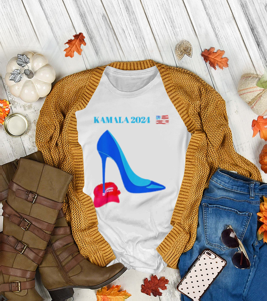Kamala 2024 High Heel Crush with American Flag and Red MAGA Hat T-Shirt
