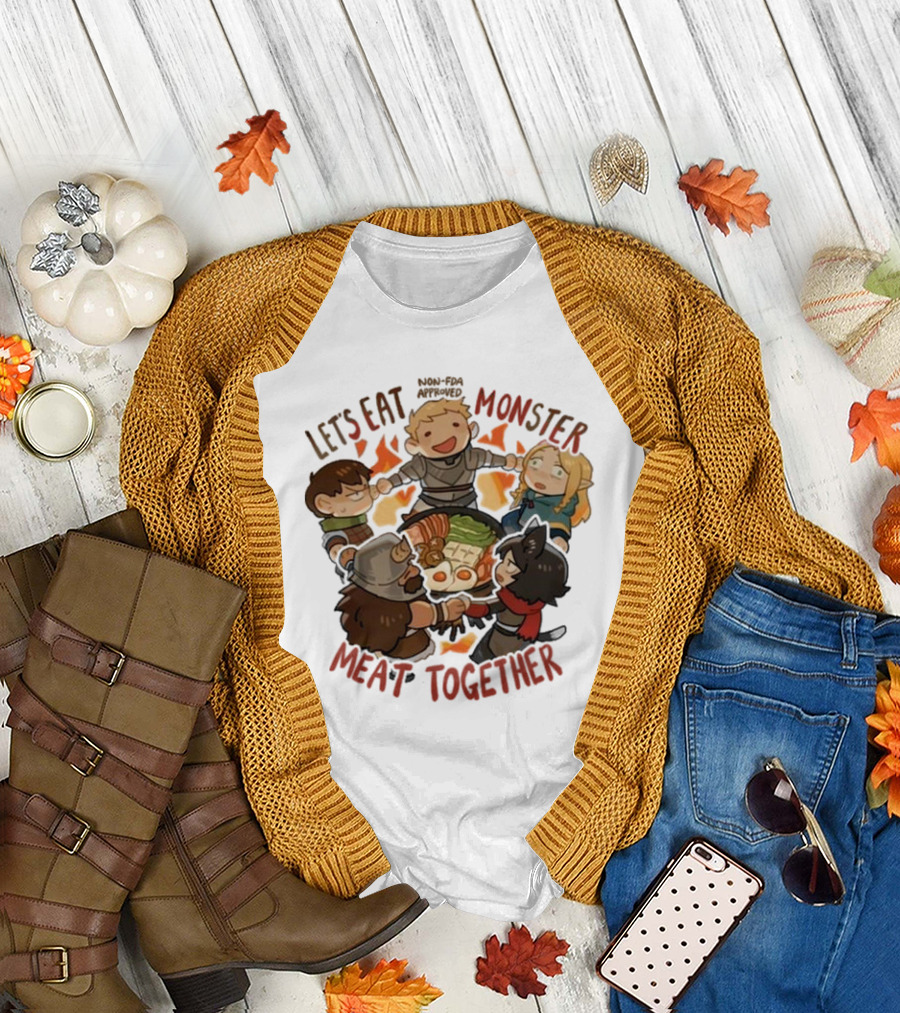 Let’s Eat Monster Meat Together Non-FDA Approved Dungeon Meshi Characters Enjoying Feast T-Shirt