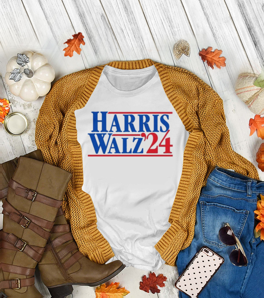 Harris Walz 2024 Election Campaign Red Blue Typography T-Shirt