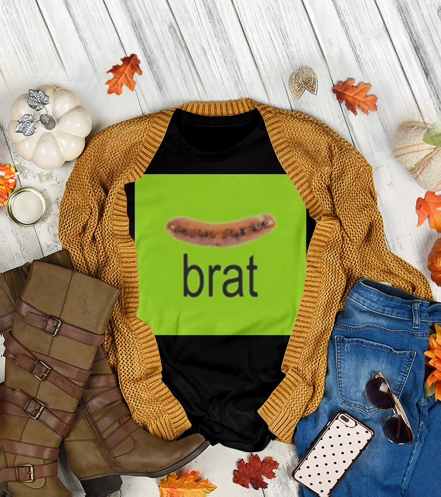 Snazzyseagull Brat Sausage on Bright Green Background T-Shirt