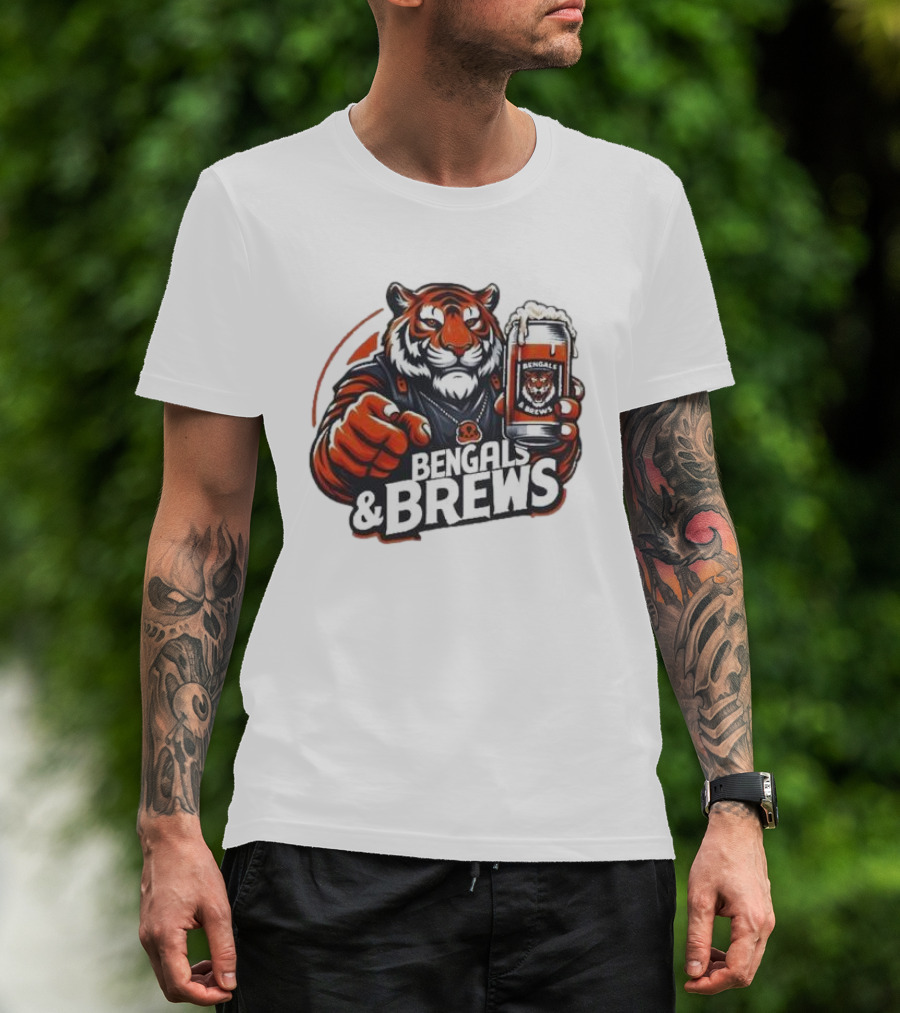 Bengals And Brews Tiger Beer Mug Football Fan T-Shirt