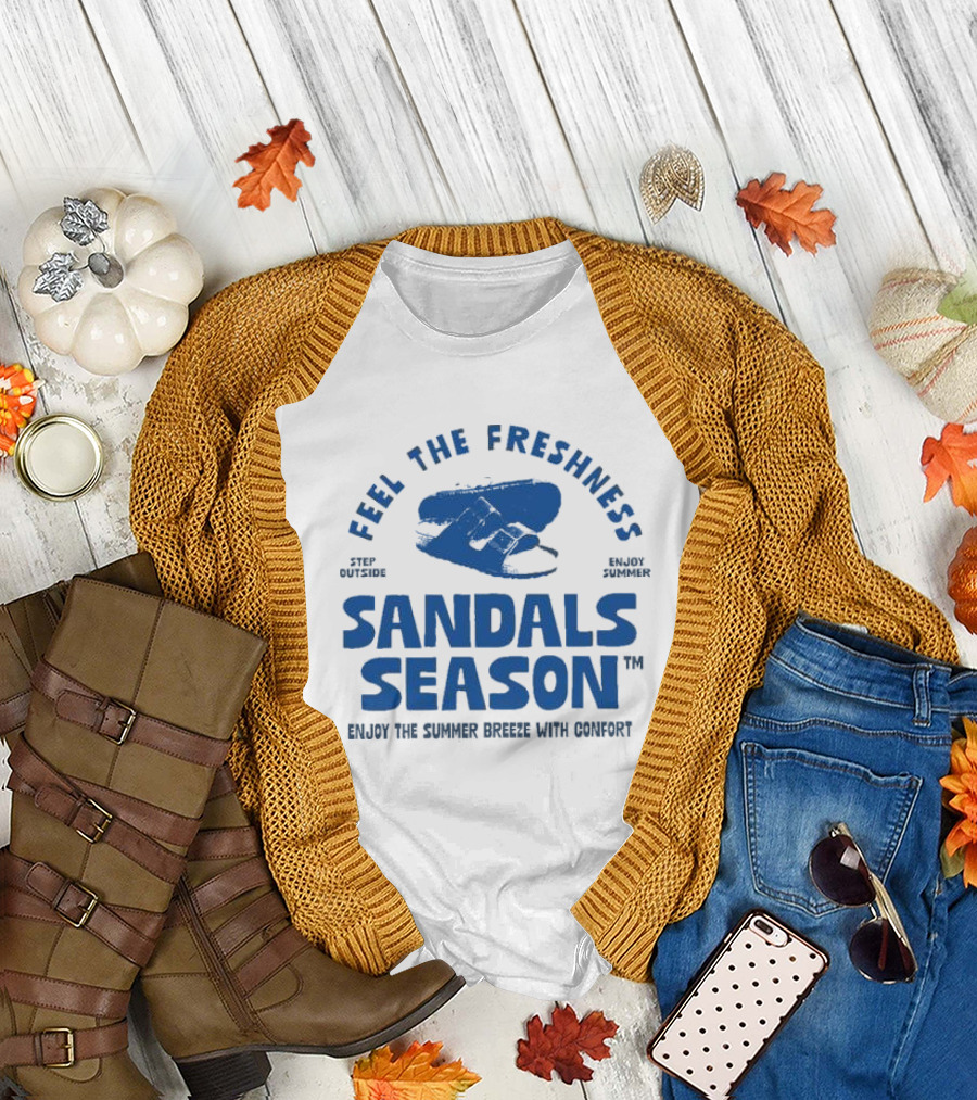 Step Outside Feel the Freshness Sandals Season Enjoy Summer Breeze with Comfort T-Shirt