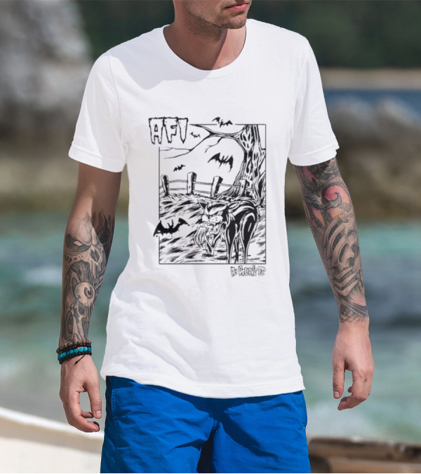 AFI All Hallows Black Cat And Bats In Spooky Landscape T-Shirt