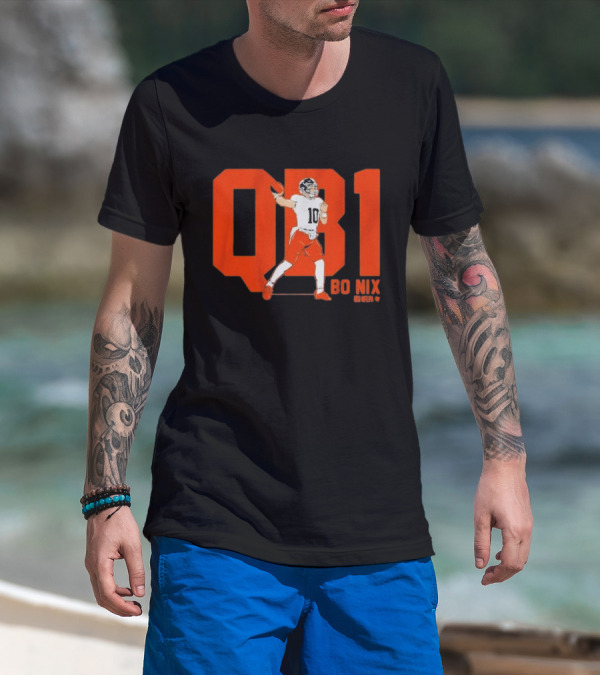 Bo Nix QB1 NFL Denver Broncos Football T-Shirt