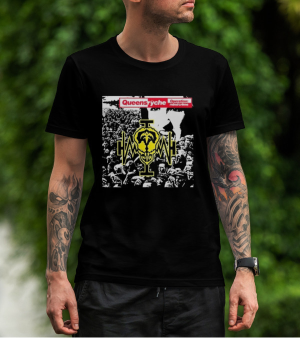 Queensryche Operation: Mindcrime Yellow Skull Symbol Over Crowd T-Shirt