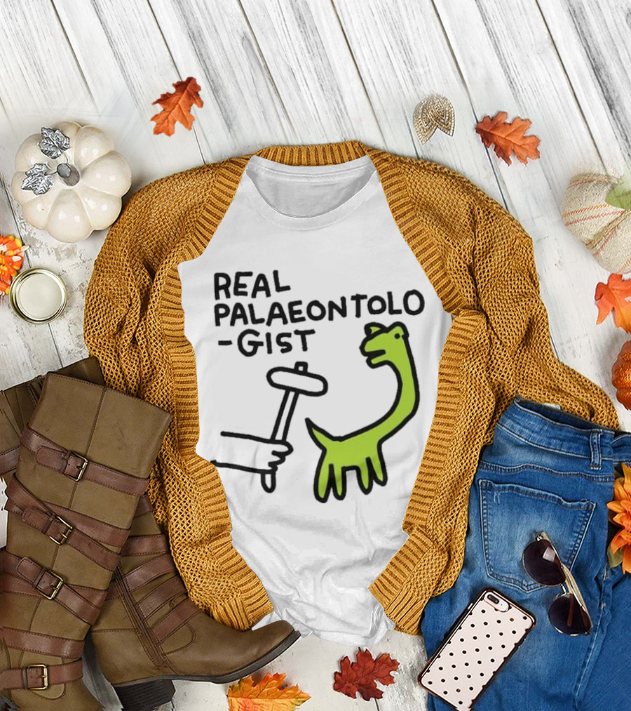 Real Palaeontologist Dinosaur Hammer Green Hand Drawing T-Shirt