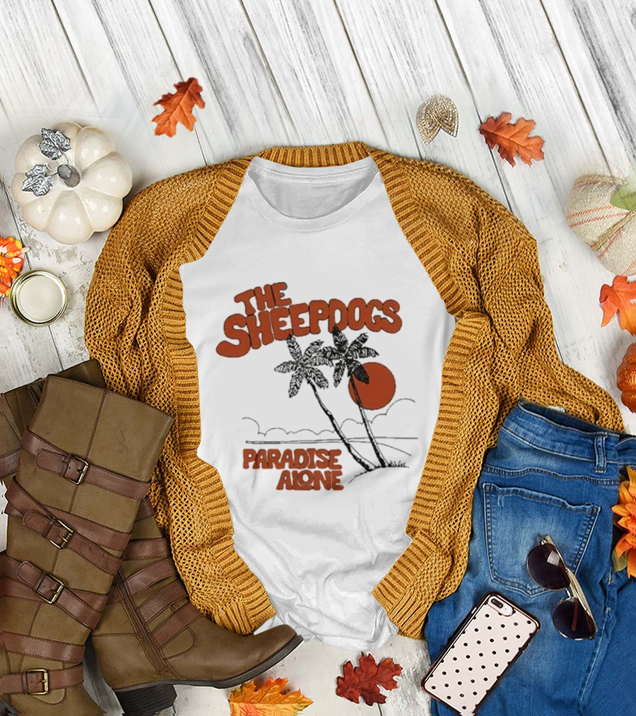 The Sheepdogs Paradise Alone Yellow Sunset Tropical Palms T-Shirt
