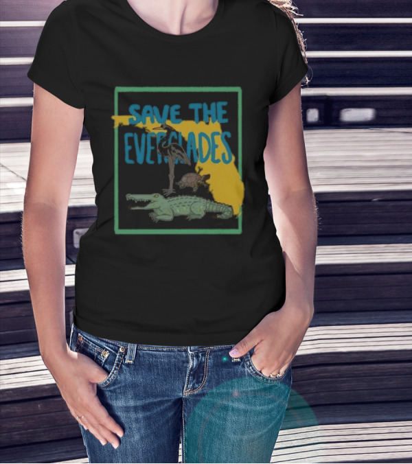 Gators Daily Save The Everglades Florida Map With Alligator, Heron, And Turtle T-Shirt