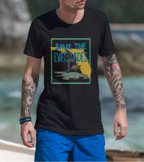 Gators Daily Save The Everglades Florida Map With Alligator, Heron, And Turtle T-Shirt