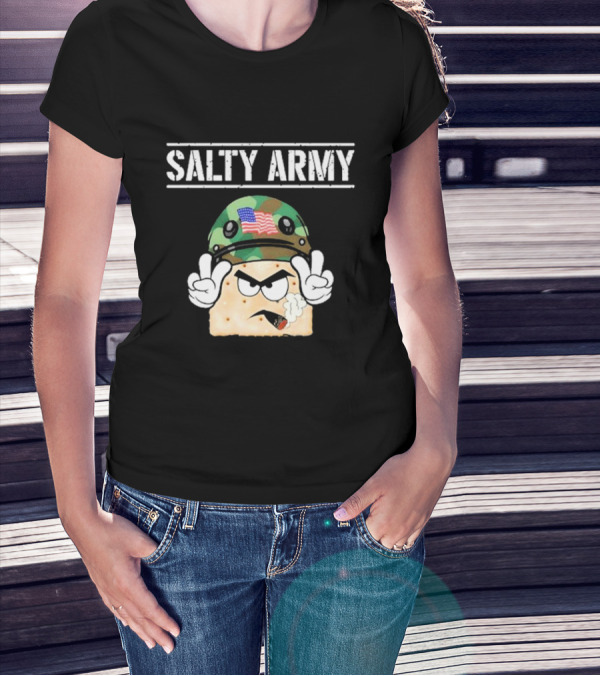 Salty Army Cracker With Camouflage Helmet Smoking Cigarette T-Shirt