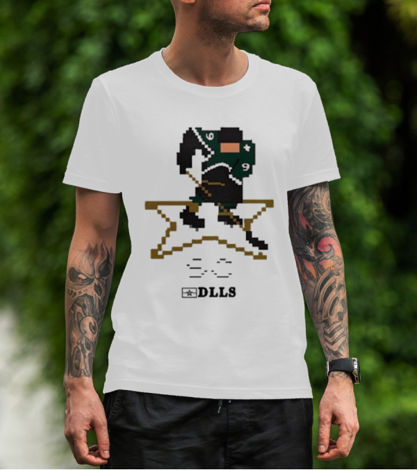 Dallas Stars DLLS 16 Bit Pixel Art Hockey Player T-Shirt