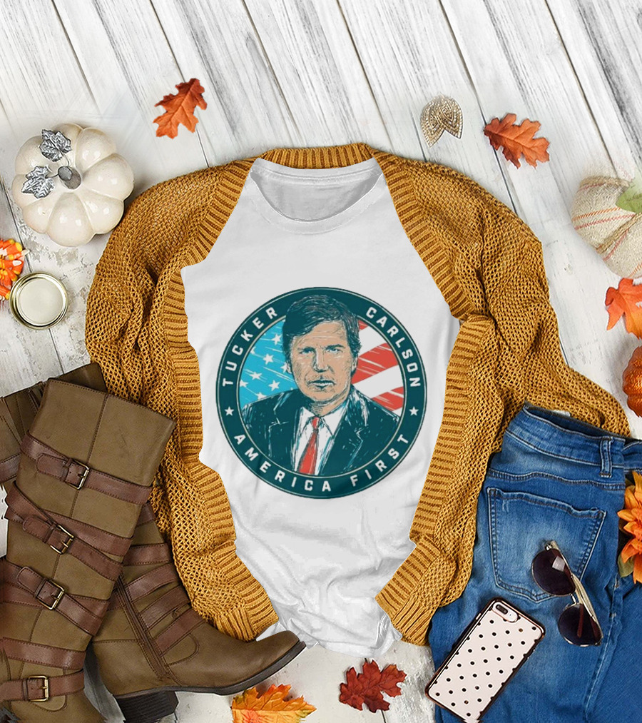 Tucker Carlson America First United States Flag Background T-Shirt