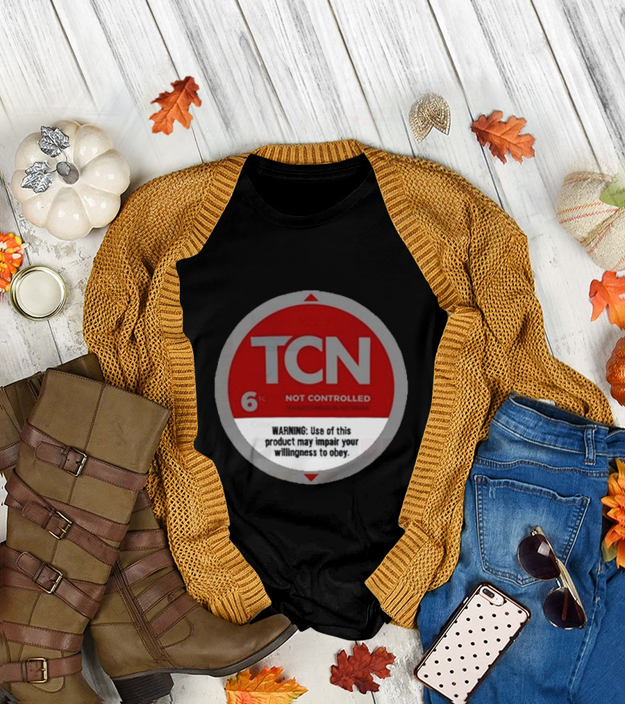 Tucker Carlson Network TCN Not Controlled Warning Label T-Shirt