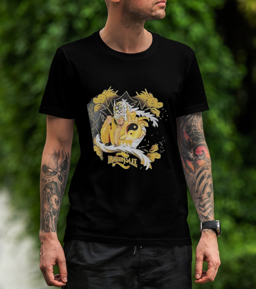 Dragon Lee Superstar Masked Wrestler Yin Yang Golden Dragon T-Shirt