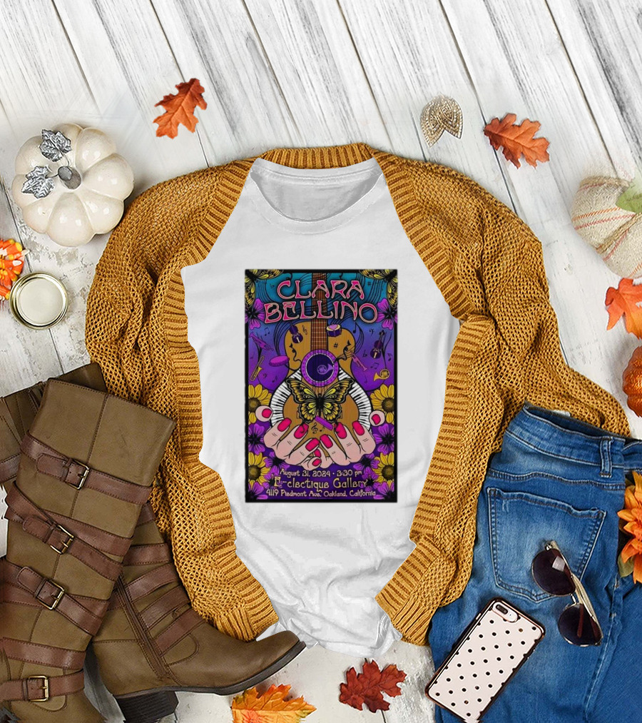 Clara Bellino August 31 2024 Eclectique Gallery Oakland California Butterfly Guitar Art Event T-Shirt