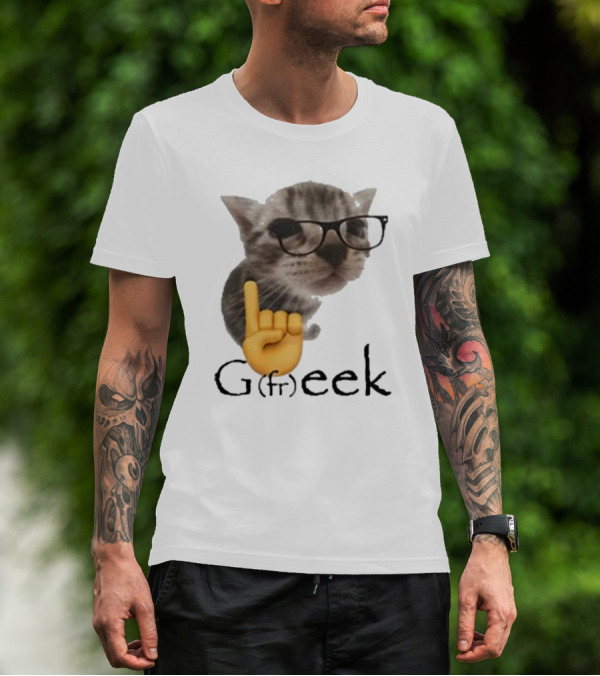 Goofy Ahhs Geek Cat Meme With Glasses And Emoji Finger T-Shirt