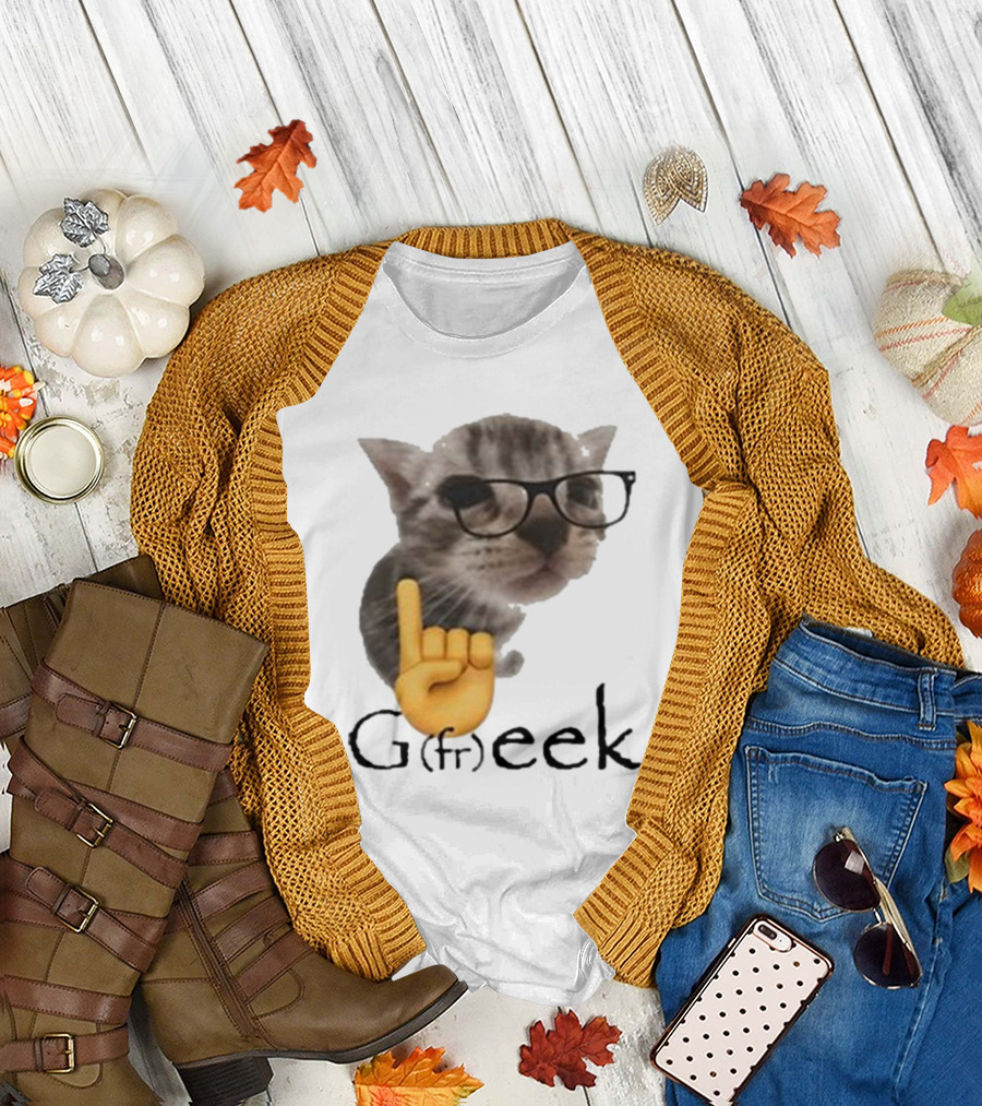 Goofy Ahhs Geek Cat Meme with Glasses and Emoji Finger T-Shirt