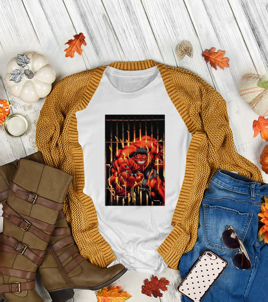 Marvel Red Hulk Escaping Fiery Cage T-Shirt