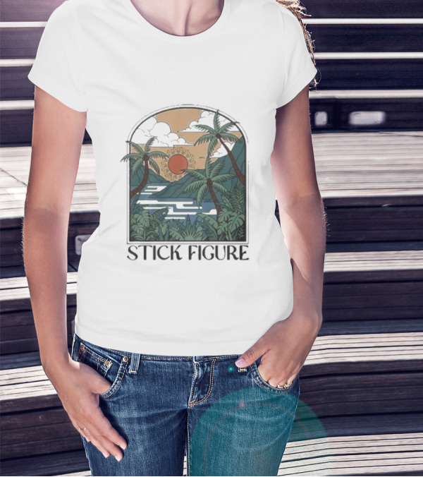 Stick Figure Tropical Sunset Paradise T-Shirt