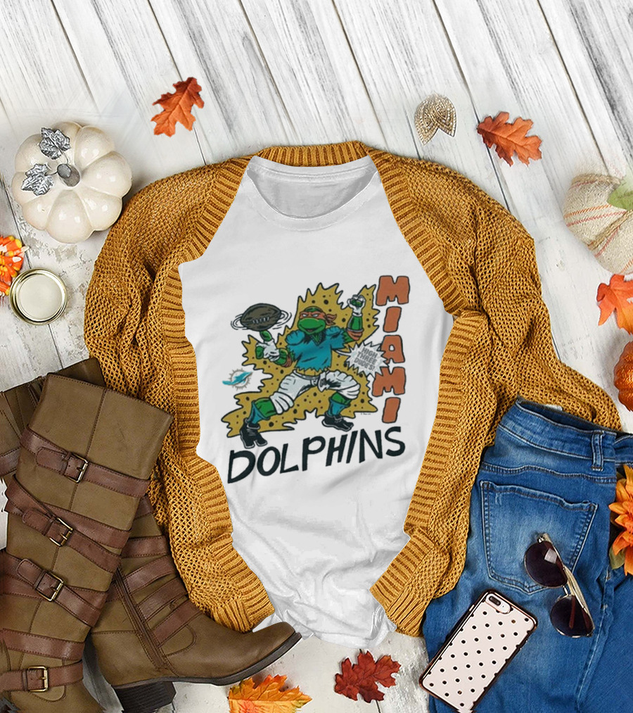 TMNT Michelangelo Miami Dolphins Crossover Comic T-Shirt