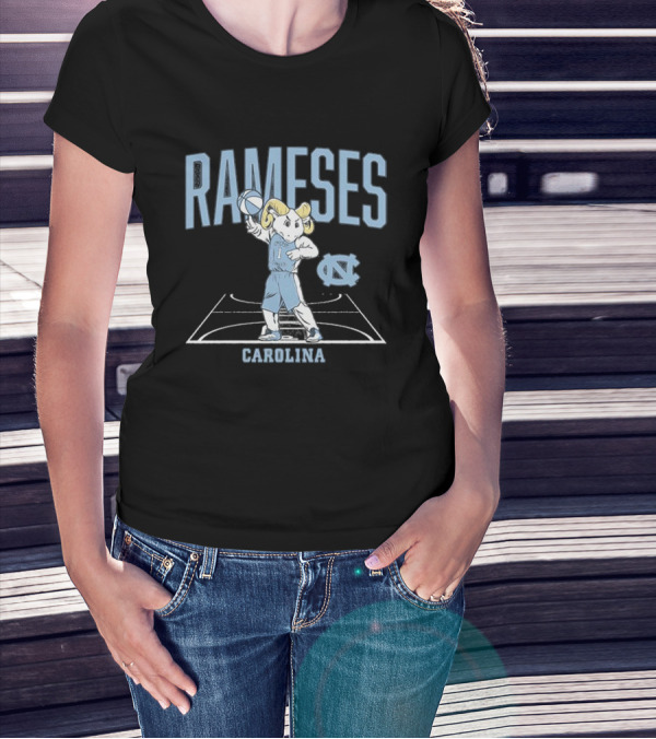 Rameses UNC Basketball Carolina Mascot On Court T-Shirt