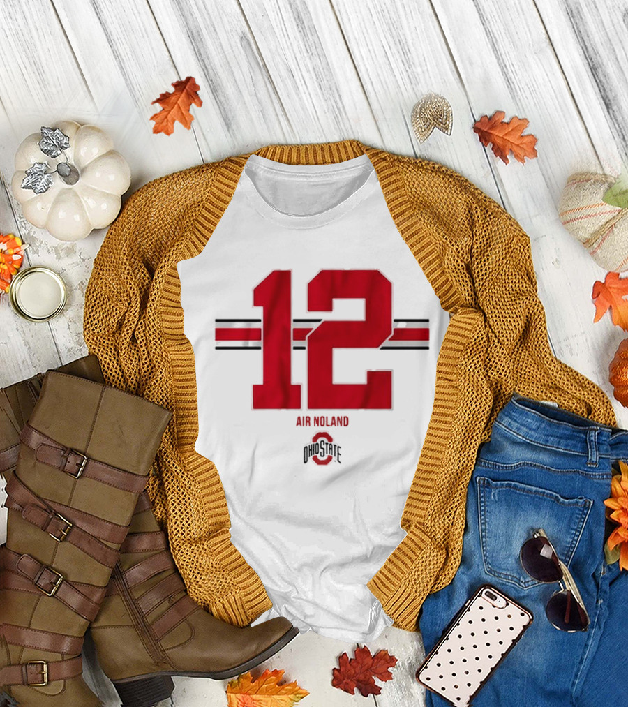 Ohio State 12 Air Noland Scarlet and Gray Stripe T-Shirt