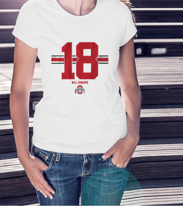 Ohio State Buckeyes Football Will Howard 18 Ohio State Logo Stripe T-Shirt