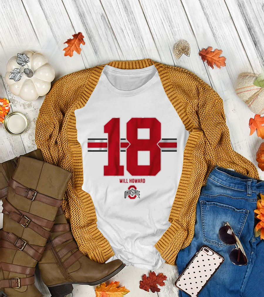 Ohio State Buckeyes Football Will Howard 18 Ohio State Logo Stripe T-Shirt