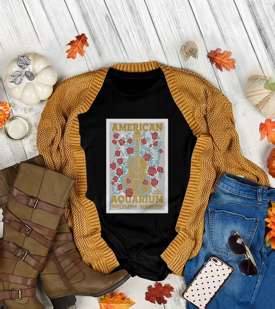 American Aquarium September 10 2024 Bluestone Columbus OH Guitar Rose T-Shirt