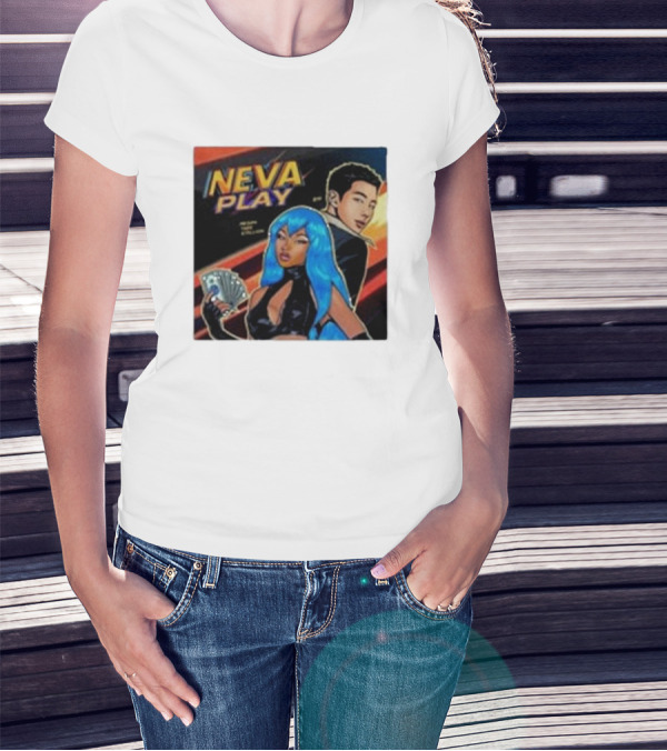 Megan Thee Stallion Neva Play Comic Style Artwork With Blue-Haired Character And Cards T-Shirt