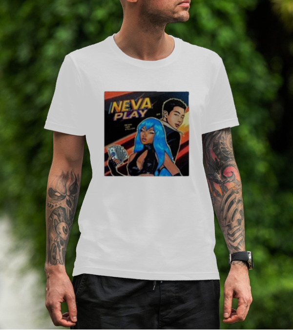 Megan Thee Stallion Neva Play Comic Style Artwork With Blue-Haired Character And Cards T-Shirt