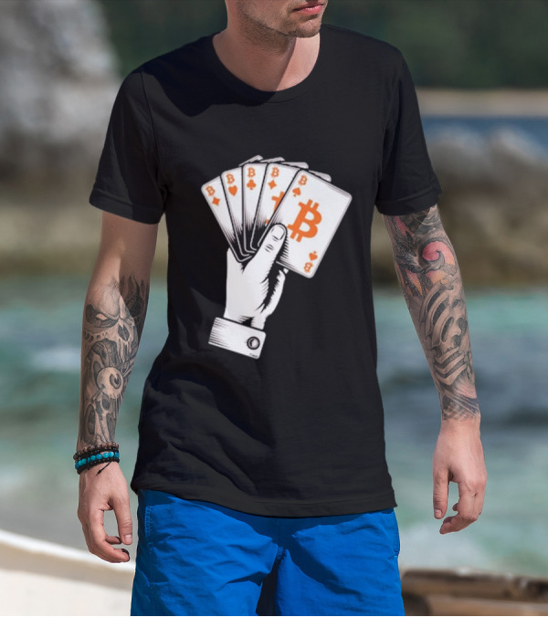 Bitcoin Royal Flush Playing Cards T-Shirt