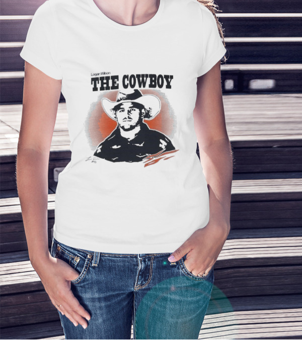 Logan Wilson The Cowboy Signature Art With Western Hat And Orange Backdrop T-Shirt