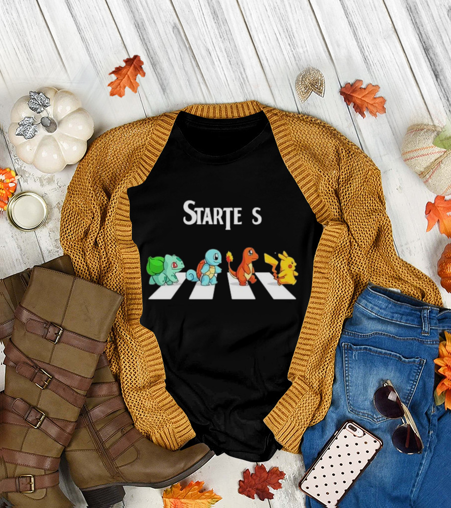 Starters Abbey Road Pikachu Charmander Squirtle Bulbasaur T-Shirt