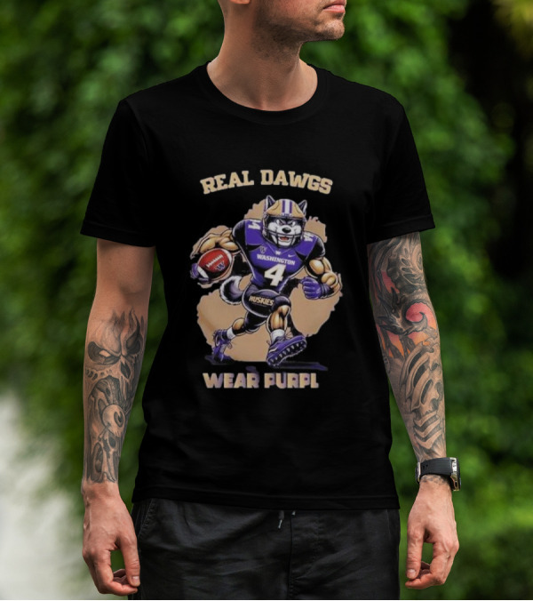 Washington Huskies Real Dawgs Wear Purple Mascot Football T-Shirt