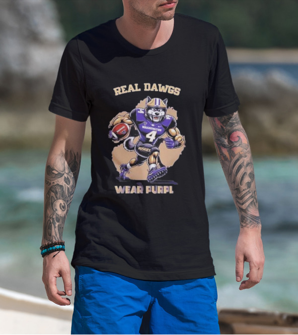 Washington Huskies Real Dawgs Wear Purple Mascot Football T-Shirt
