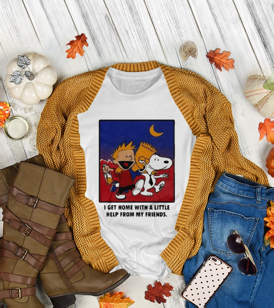 Criminal Simpsons Snoopy and Friends Get Home with a Little Help Under Moon T-Shirt