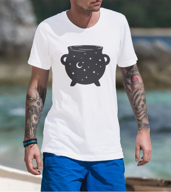 Celestial Cauldron Moon Star Cosmic Mystical Witchy Occult Vintage T-Shirt