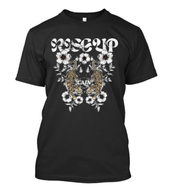 Rise Up Cain Blue Tiger Design With Floral Elements T-Shirt