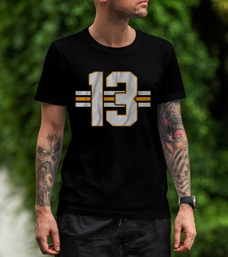 Lucky 13 Football Bold Number With Stripes T-Shirt