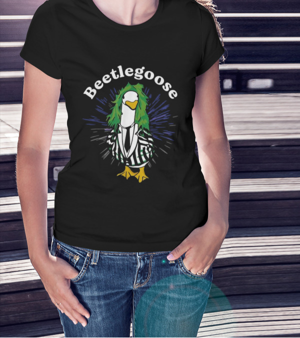 Beetlegoose Silly Goose Spooky Striped Suit Green Haired Goose T-Shirt