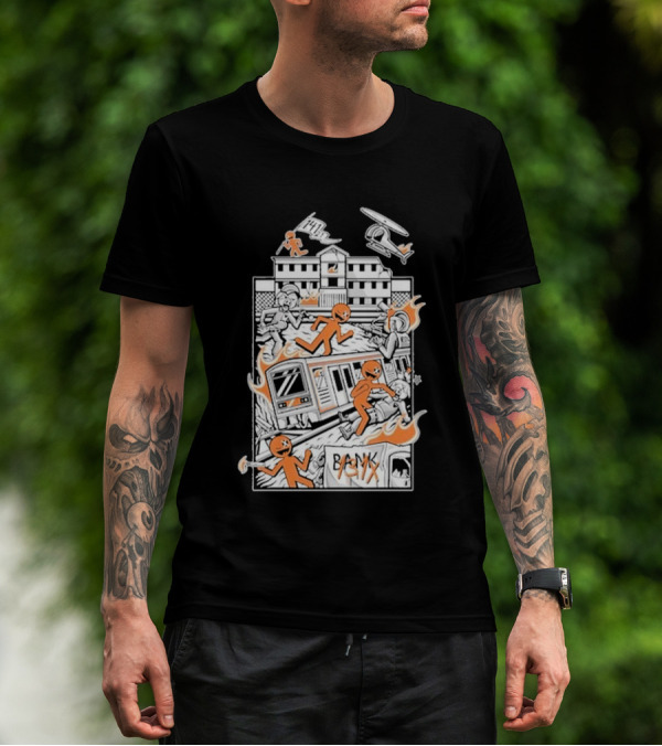 Dani Gambino Stick Figures Chaos Fire Helicopter Bank T-Shirt